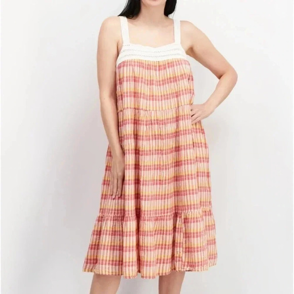 Universal Thread Dresses & Skirts - Womens Textured Midi Casual Dress, White/Yellow Combo